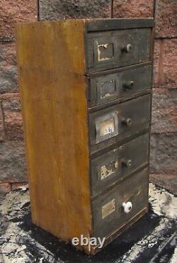 Antique Early Rustic Décor 5 Graduated Drawer File Storage Cabinet