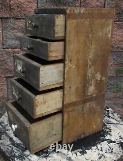 Antique Early Rustic Décor 5 Graduated Drawer File Storage Cabinet