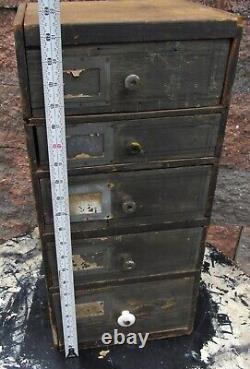 Antique Early Rustic Décor 5 Graduated Drawer File Storage Cabinet