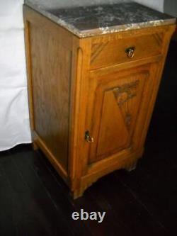 Antique Eastlake Oak Half Commode Stand withMarble Top Beautiful Piece