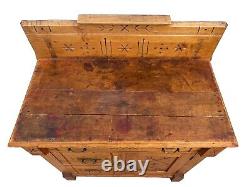 Antique Eastlake Spoon Carved Solid Maple Commode Washstand with Stone Top