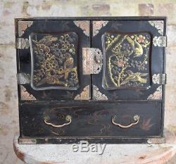 Antique Ebonised Oriental Asian Chinese Japanese bank of drawers Travel Cabinet