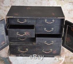 Antique Ebonised Oriental Asian Chinese Japanese bank of drawers Travel Cabinet