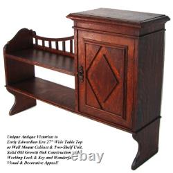 Antique Edwardian Era 27 Wide Oak Cabinet & Double Shelf, Freestanding or Wall