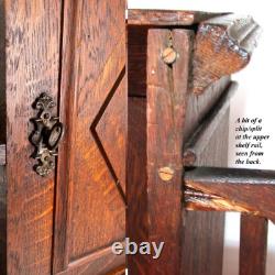 Antique Edwardian Era 27 Wide Oak Cabinet & Double Shelf, Freestanding or Wall