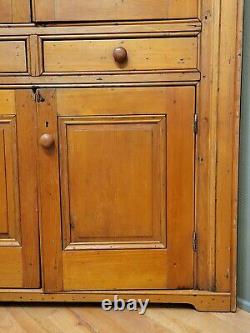 Antique English 1840s Pine Corner Cabinet Glass Doors and Painted Green Interior