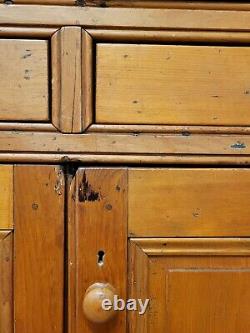 Antique English 1840s Pine Corner Cabinet Glass Doors and Painted Green Interior