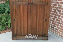 Antique English Armoire Wardrobe Clothes Linen Closet Jacobean Tudor Cabinet Oak