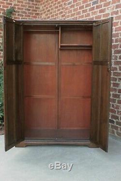 Antique English Armoire Wardrobe Clothes Linen Closet Jacobean Tudor Cabinet Oak