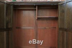 Antique English Armoire Wardrobe Clothes Linen Closet Jacobean Tudor Cabinet Oak