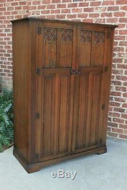 Antique English Armoire Wardrobe Clothes Linen Closet Jacobean Tudor Cabinet Oak