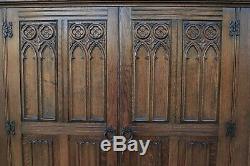 Antique English Armoire Wardrobe Clothes Linen Closet Jacobean Tudor Cabinet Oak