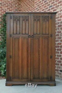 Antique English Armoire Wardrobe Clothes Linen Closet Jacobean Tudor Cabinet Oak