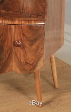 Antique English Art Deco Burr Walnut Bow Front Bedside Chest of Drawers c1930