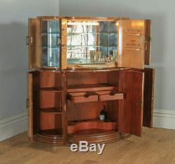 Antique English Art Deco Burr Walnut Cocktail Bar Drinks Cloud Shaped Cabinet