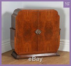 Antique English Art Deco Figured Walnut Cocktail Drinks Sideboard Cabinet c1930