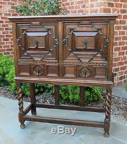 Antique English BARLEY TWIST Cabinet Bookcase Wine Bar Tiger Oak Jacobean