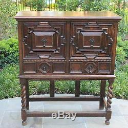 Antique English BARLEY TWIST Cabinet Bookcase Wine Bar Tiger Oak Jacobean