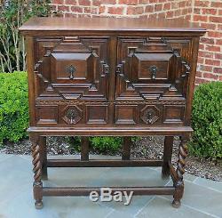 Antique English BARLEY TWIST Cabinet Bookcase Wine Bar Tiger Oak Jacobean