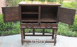 Antique English BARLEY TWIST Cabinet Bookcase Wine Bar Tiger Oak Jacobean