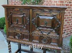 Antique English BARLEY TWIST Cabinet Bookcase Wine Bar Tiger Oak Jacobean