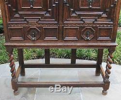 Antique English BARLEY TWIST Cabinet Bookcase Wine Bar Tiger Oak Jacobean