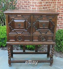 Antique English BARLEY TWIST Cabinet Bookcase Wine Bar Tiger Oak Jacobean