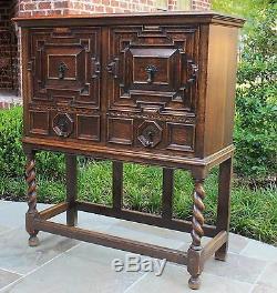 Antique English BARLEY TWIST Cabinet Bookcase Wine Bar Tiger Oak Jacobean