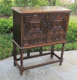 Antique English BARLEY TWIST Cabinet Bookcase Wine Bar Tiger Oak Jacobean