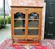 Antique English Barley Twist Oak 2 Glass Door Bookcase / Display Cabinet