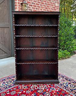 Antique English Bookcase Bookshelf Display Cabinet TALL Carved Oak c. 1900