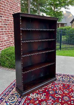 Antique English Bookcase Bookshelf Display Cabinet TALL Carved Oak c. 1900