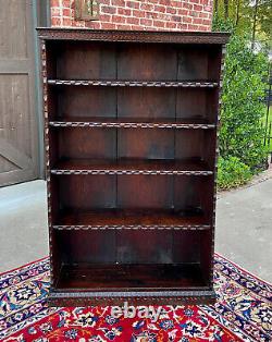 Antique English Bookcase Bookshelf Display Cabinet TALL Carved Oak c. 1900