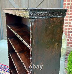 Antique English Bookcase Bookshelf Display Cabinet TALL Carved Oak c. 1900