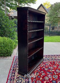 Antique English Bookcase Bookshelf Display Cabinet TALL Carved Oak c. 1900