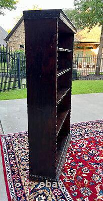 Antique English Bookcase Bookshelf Display Cabinet TALL Carved Oak c. 1900