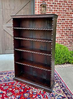 Antique English Bookcase Bookshelf Display Cabinet TALL Carved Oak c. 1900