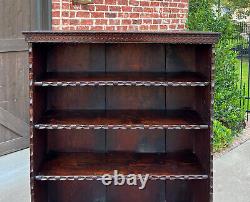 Antique English Bookcase Bookshelf Display Cabinet TALL Carved Oak c. 1900