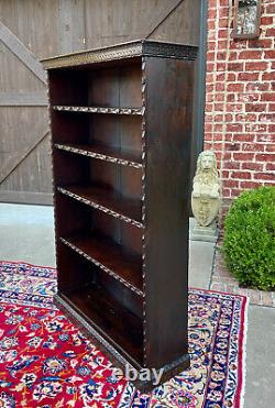 Antique English Bookcase Bookshelf Display Cabinet TALL Carved Oak c. 1900