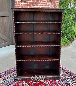 Antique English Bookcase Bookshelf Display Cabinet TALL Carved Oak c. 1900