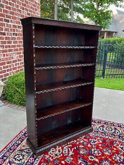 Antique English Bookcase Bookshelf Display Cabinet TALL Carved Oak c. 1900