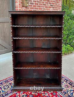 Antique English Bookcase Bookshelf Display Cabinet TALL Carved Oak c. 1900