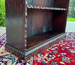 Antique English Bookcase Bookshelf Display Cabinet TALL Carved Oak c. 1900