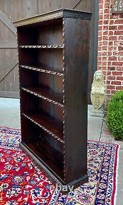 Antique English Bookcase Bookshelf Display Cabinet TALL Carved Oak c. 1900