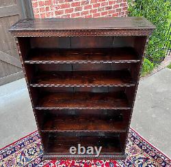 Antique English Bookcase Bookshelf Display Cabinet TALL Carved Oak c. 1900