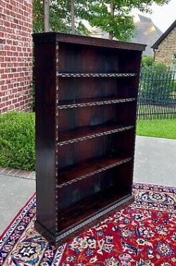 Antique English Bookcase Bookshelf Display Cabinet TALL Carved Oak c. 1900