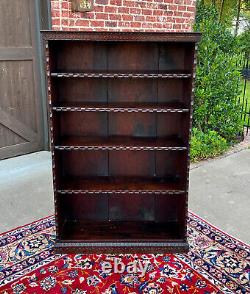 Antique English Bookcase Bookshelf Display Cabinet TALL Carved Oak c. 1900