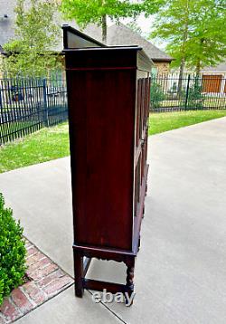 Antique English Bookcase Cabinet 3 Door Jacobean Style Barley Twist Oak c. 1920s