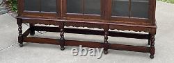 Antique English Bookcase Cabinet 3 Door Jacobean Style Barley Twist Oak c. 1920s