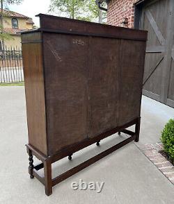 Antique English Bookcase Cabinet 3 Door Jacobean Style Barley Twist Oak c. 1920s